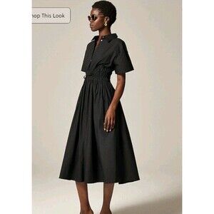 J.Crew Elena Shirt-Dress in Cotton Poplin Black Short Sleeves BY832 Size 18 NWT